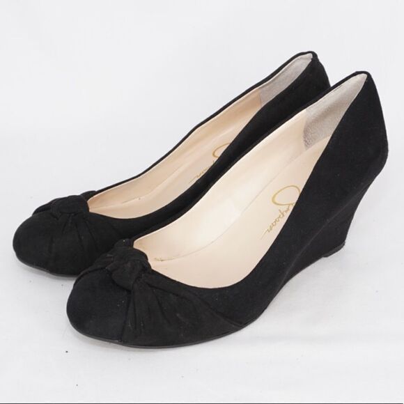 Jessica Simpson Siennah Black Suede Wedges, Size 9 - Picture 1 of 11